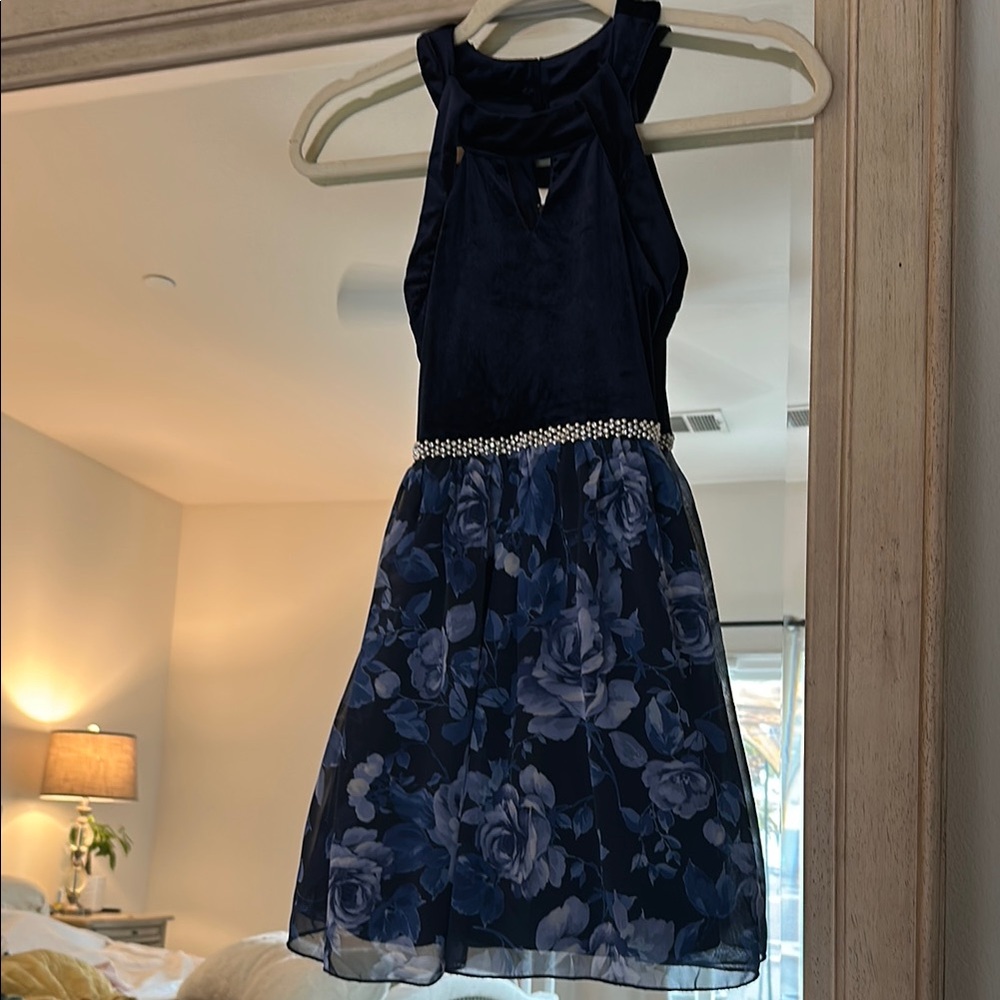 Elegant Navy Blue Floral Kids Dress